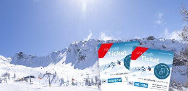 Zwei Skitickets vor verschneiter Berglandschaft mit Sessellift und Sonnenschein. | © Hauser Kaibling