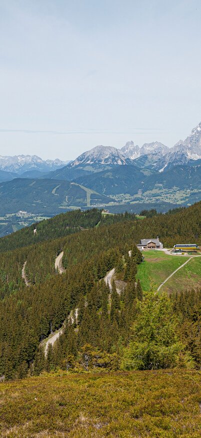 View of the Schladming mountains and a ski lift in summer | © Sabrina Melcher
