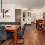 stylish and cozy eat-in kitchen