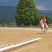 Reiterin auf weißem Pferd