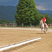Reiterin auf weißem Pferd